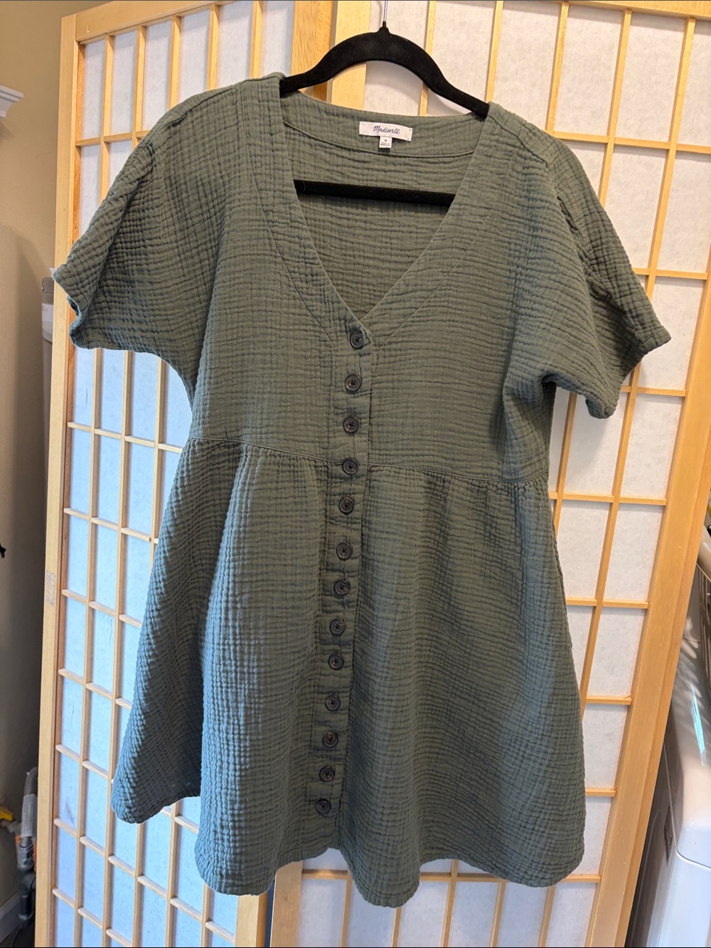 Madewell green button front cotton dress